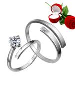 Silver Plated Adjustable Couple Rings Set for lovers Ring with 1 Piece Red Rose Gift Box  for Men and Women