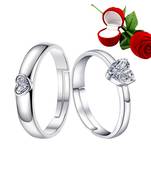 Silver Plated Adjustable Couple Rings Set for lovers Ring with 1 Piece Red Rose Gift Box  for Men and Women