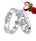 Silver Plated Adjustable Couple Rings Set for lovers Ring with 1 Piece Red Rose Gift Box  for Men and Women