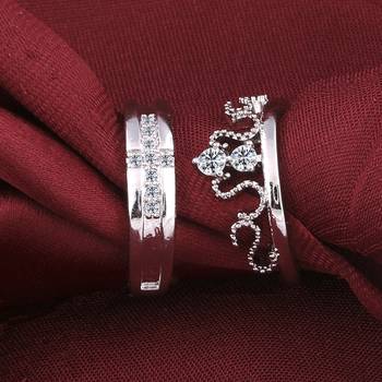 Silver Plated Adjustable Couple Rings Set for lovers Ring with 1 Piece Red Rose Gift Box  for Men and Women 3