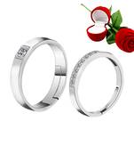 Silver Plated Adjustable Couple Rings Set for lovers Ring with 1 Piece Red Rose Gift Box  for Men and Women