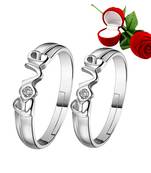 Silver Plated Adjustable Couple Rings Set for lovers Ring with 1 Piece Red Rose Gift Box  for Men and Women