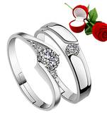 Silver Plated Adjustable Couple Rings Set for lovers Ring with 1 Piece Red Rose Gift Box  for Men and Women