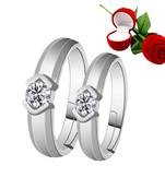 Silver Plated Adjustable Couple Rings Set for lovers Ring with 1 Piece Red Rose Gift Box  for Men and Women