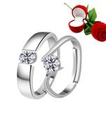 Silver Plated Adjustable Couple Rings Set for lovers Ring with 1 Piece Red Rose Gift Box  for Men and Women