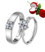 Silver Plated Adjustable Couple Rings Set for lovers Ring with 1 Piece Red Rose Gift Box  for Men and Women
