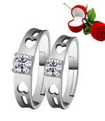 Silver Plated Adjustable Couple Rings Set for lovers Ring with 1 Piece Red Rose Gift Box  for Men and Women