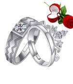 Silver Plated Adjustable Couple Rings Set for lovers Ring with 1 Piece Red Rose Gift Box  for Men and Women