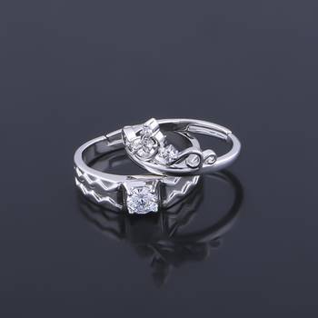 Silver Plated Adjustable Couple Rings Set for lovers Ring with 1 Piece Red Rose Gift Box  for Men and Women 3