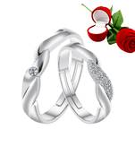Silver Plated Adjustable Couple Rings Set for lovers Ring with 1 Piece Red Rose Gift Box  for Men and Women