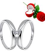 Silver Plated Adjustable Couple Rings Set for lovers Ring with 1 Piece Red Rose Gift Box  for Men and Women