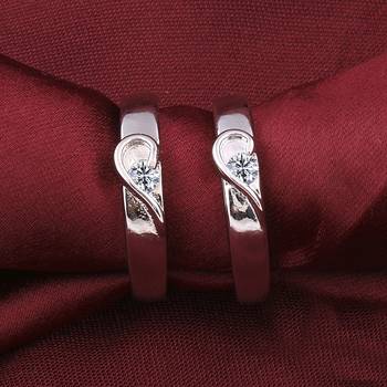 Silver Plated Adjustable Couple Rings Set for lovers Ring with 1 Piece Red Rose Gift Box  for Men and Women 3
