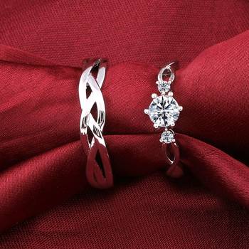 Silver Plated Adjustable Couple Rings Set for lovers Ring with 1 Piece Red Rose Gift Box  for Men and Women 3