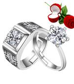 Silver Plated Adjustable Couple Rings Set for lovers Ring with 1 Piece Red Rose Gift Box  for Men and Women