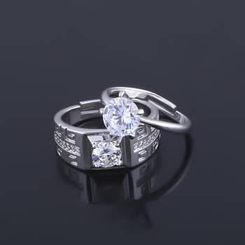 Silver Plated Adjustable Couple Rings Set for lovers Ring with 1 Piece Red Rose Gift Box  for Men and Women 3