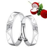 Silver Plated Adjustable Couple Rings Set for lovers Ring with 1 Piece Red Rose Gift Box  for Men and Women