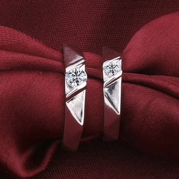 Silver Plated Adjustable Couple Rings Set for lovers Ring with 1 Piece Red Rose Gift Box  for Men and Women 3