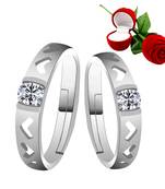 Silver Plated Adjustable Couple Rings Set for lovers Ring with 1 Piece Red Rose Gift Box  for Men and Women