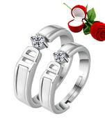 Silver Plated Adjustable Couple Rings Set for lovers Ring with 1 Piece Red Rose Gift Box  for Men and Women