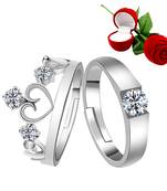 Silver Plated Adjustable Couple Rings Set for lovers Ring with 1 Piece Red Rose Gift Box  for Men and Women