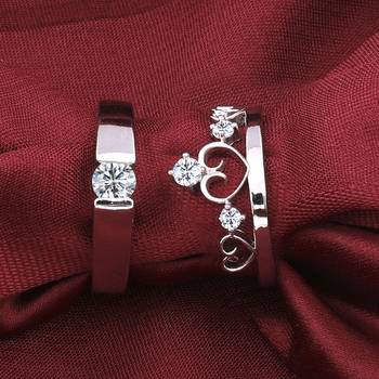 Silver Plated Adjustable Couple Rings Set for lovers Ring with 1 Piece Red Rose Gift Box  for Men and Women 3