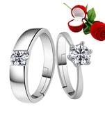 Silver Plated Adjustable Couple Rings Set for lovers Ring with 1 Piece Red Rose Gift Box  for Men and Women
