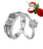 Silver Plated Adjustable Couple Rings Set for lovers Ring with 1 Piece Red Rose Gift Box  for Men and Women