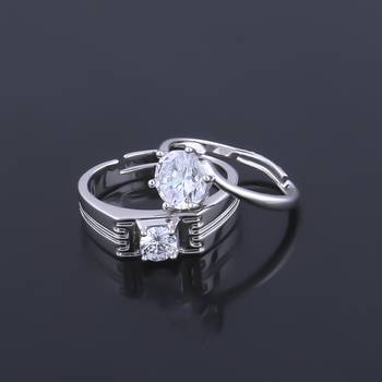 Silver Plated Adjustable Couple Rings Set for lovers Ring with 1 Piece Red Rose Gift Box  for Men and Women 3