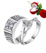 Silver Plated Adjustable Couple Rings Set for lovers Ring with 1 Piece Red Rose Gift Box  for Men and Women