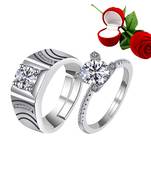 Silver Plated Adjustable Couple Rings Set for lovers Ring with 1 Piece Red Rose Gift Box  for Men and Women