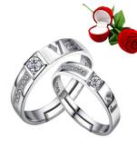 Silver Plated Adjustable Couple Rings Set for lovers Ring with 1 Piece Red Rose Gift Box  for Men and Women