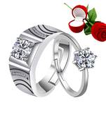 Silver Plated Adjustable Couple Rings Set for lovers Ring with 1 Piece Red Rose Gift Box  for Men and Women