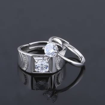 Silver Plated Adjustable Couple Rings Set for lovers Ring with 1 Piece Red Rose Gift Box  for Men and Women 3