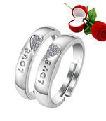 Silver Plated Adjustable Couple Rings Set for lovers Ring with 1 Piece Red Rose Gift Box  for Men and Women