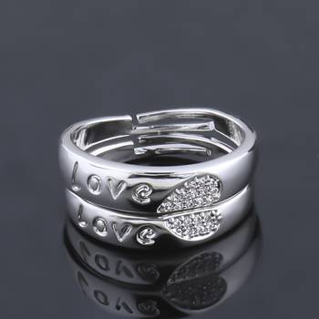 Silver Plated Adjustable Couple Rings Set for lovers Ring with 1 Piece Red Rose Gift Box  for Men and Women 3