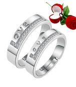 Silver Plated Adjustable Couple Rings Set for lovers Ring with 1 Piece Red Rose Gift Box  for Men and Women
