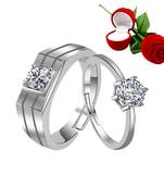 Silver Plated Adjustable Couple Rings Set for lovers Ring with 1 Piece Red Rose Gift Box  for Men and Women