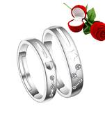 Silver Plated Adjustable Couple Rings Set for lovers Ring with 1 Piece Red Rose Gift Box  for Men and Women