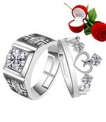 Silver Plated Adjustable Couple Rings Set for lovers Ring with 1 Piece Red Rose Gift Box  for Men and Women