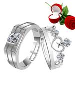 Silver Plated Adjustable Couple Rings Set for lovers Ring with 1 Piece Red Rose Gift Box  for Men and Women
