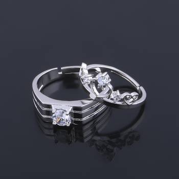 Silver Plated Adjustable Couple Rings Set for lovers Ring with 1 Piece Red Rose Gift Box  for Men and Women 3