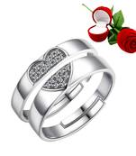 Silver Plated Adjustable Couple Rings Set for lovers Ring with 1 Piece Red Rose Gift Box  for Men and Women