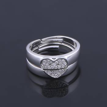 Silver Plated Adjustable Couple Rings Set for lovers Ring with 1 Piece Red Rose Gift Box  for Men and Women 3