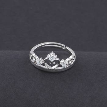 Silver Plated Stylish Solitaire Adjustable Ring For women Girls 2