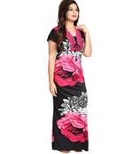 DILJEET Floral Print Satin Night Gown-Pink