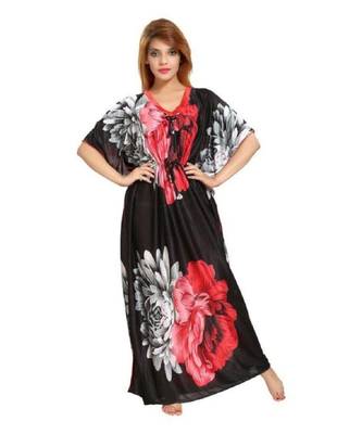 DILJEET Floral Print Satin Kaftan-Red 1