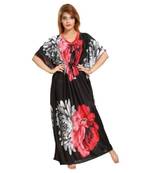 DILJEET Floral Print Satin Kaftan-Red