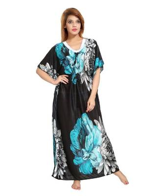 DILJEET Floral Print Satin Kaftan-Green 1