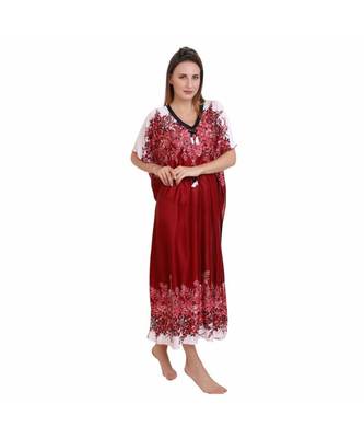 DILJEET Digital Print Satin Kaftan-Maroon 1