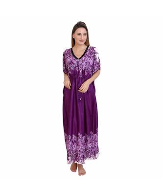 DILJEET Digital Print Satin Kaftan-Purple 1